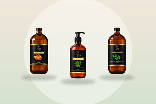 Pure Vivid oils in protective amber glass bottles